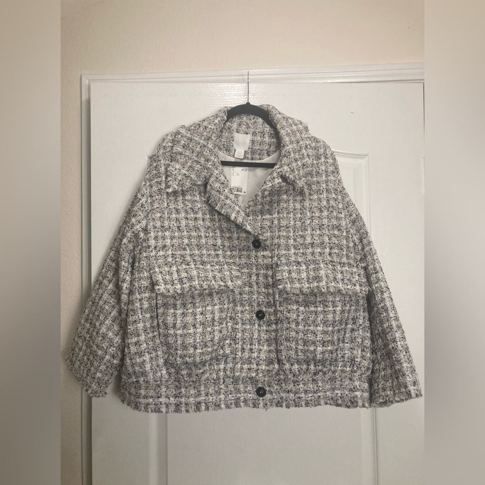 NWT H and M Textured-Weave  Jacket,Size XXL,Cream and Black ,Quiet luxury,
